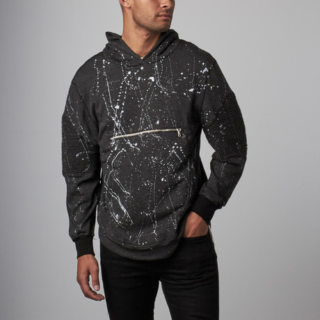 Reason // Cypress Splatter Moto Hoodie // Charcoal (XS)