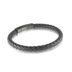 Stainless Steel Black Leather Bracelet (8.25 INCHES)