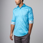 Plaid Placket Button-Up Shirt // Turquoise (L)