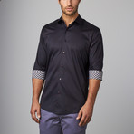Plaid Placket Button-Up Shirt // Navy (M)