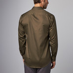 Plaid Placket Button-Up Shirt // Brown (M)
