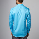 Plaid Placket Button-Up Shirt // Turquoise (L)