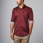 Plaid Placket Button-Up Shirt // Burgundy (L)