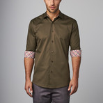 Plaid Placket Button-Up Shirt // Brown (L)