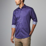 Plaid Placket Button-Up Shirt // Dusty Blue (L)
