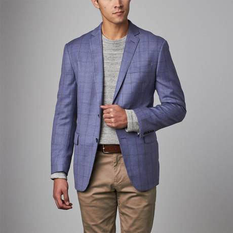 Wool Sport Coat // Soft Blue + Tan Window Pane (US: 44L)