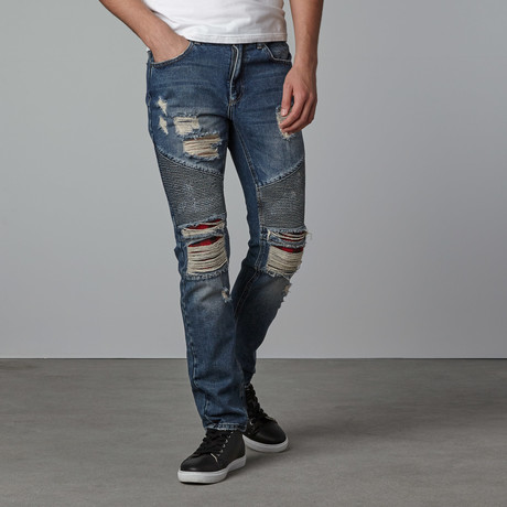 Wilkins Distressed Moto Denim // Indigo (30WX32L)