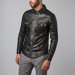 Leather Button-Up Jacket // Black (L)