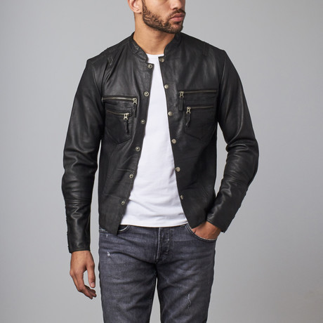 Classic Leather Button-Up Jacket // Black (3XL)