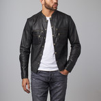 Classic Leather Button-Up Jacket // Black (S)