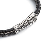 Leather + Stainless Steel Sword Bracelet // Black + Silver