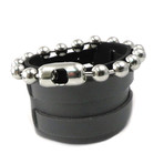 Buckle Leather Cuff Bracelet (Black)