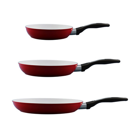 Ceramic Fry Pan Set // 3pc (Red)