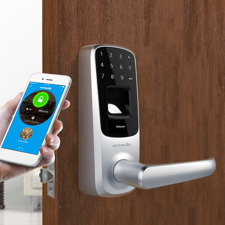 Ultraloq UL3 BT Bluetooth Enabled Fingerprint + Touchscreen Smart Lever Lock // Satin Nickel