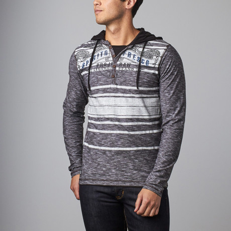 Marled Hooded Long Sleeve Graphic Henley // Charcoal (S)