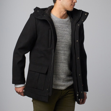 Projekt Raw // Zip-Up Hooded Wool Coat // Black (S)