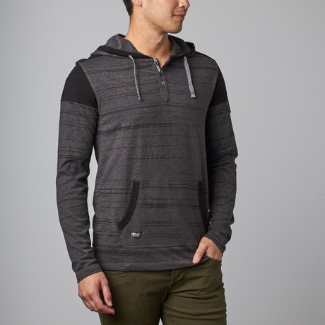 Linear Print Hooded Henley // Mix Charcoal (S)