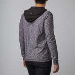 Marled Hooded Long Sleeve Graphic Henley // Charcoal (XL)