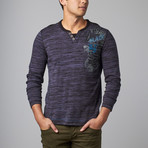Marled Graphic Henley // Navy (L)