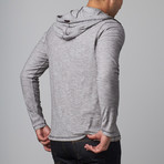 Striped Hooded Long Sleeve Graphic Henley // Grey (S)