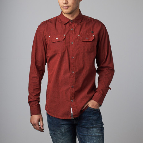 Textured Print Button-Up Shirt // Red (S)