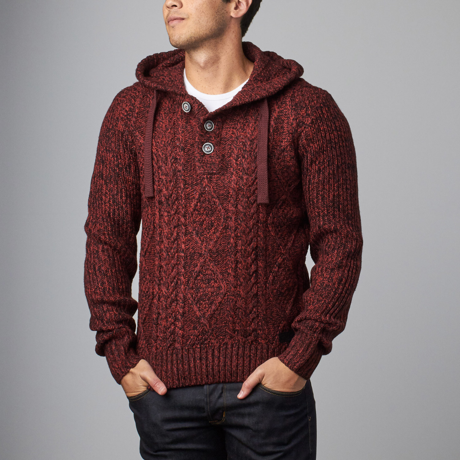 Cable Knit Sweater Hoodie // Burgundy (S) - Projek Raw - Touch of Modern