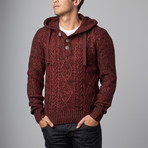Cable Knit Sweater Hoodie // Burgundy (M)
