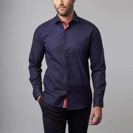 Button-Up Shirt // Navy + Burgundy Dots (S)