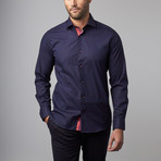 Button-Up Shirt // Navy + Burgundy Dots (L)