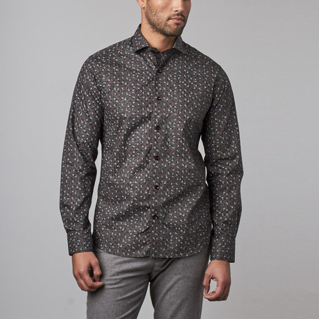 Button-Up Shirt // Grey + Black Floral (S)