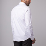 Button-Up Shirt // White Textured + Navy (3XL)