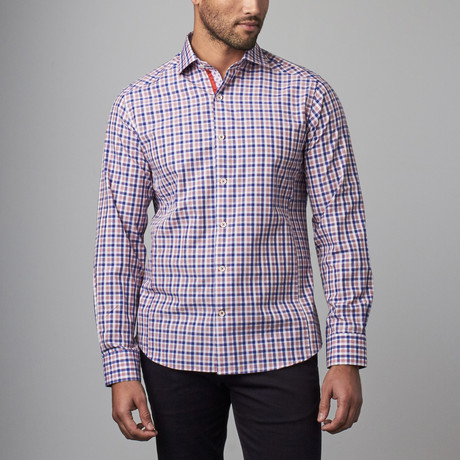 Button-Up Shirt // Blue + Red + Pink Plaid (S)