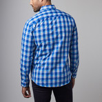 Button-Up Shirt // Blue + Light Blue Plaid (L)