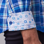 Button-Up Shirt // Blue + Light Blue Plaid (S)