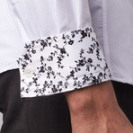 Button-Up Shirt // White Textured + Navy (S)