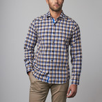 Button-Up Shirt // Tan + Blue Plaid (2XL)