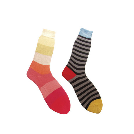 Socks // Coral + Black + Grey Stripes // Pack of 2 (M)
