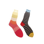 Socks // Coral + Black + Grey Stripes // Pack of 2 (L)