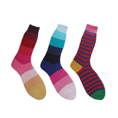 Socks // Magenta + Navy + Red Stripes // Pack of 3 (M)