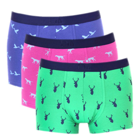 Animals Boxer Briefs // Green + Pink + Blue // Pack of 3 (S)