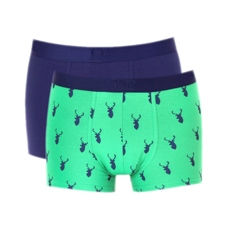 Solid Stag Boxer Briefs // Navy + Green // Pack of 2 (S)