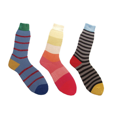 Socks // Steel + Coral + Black Stripes // Pack of 3 (M)