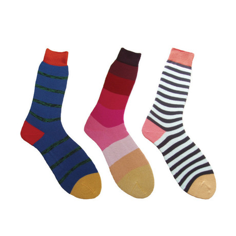 Socks // Navy + Magenta + White Stripes // Pack of 3 (M)