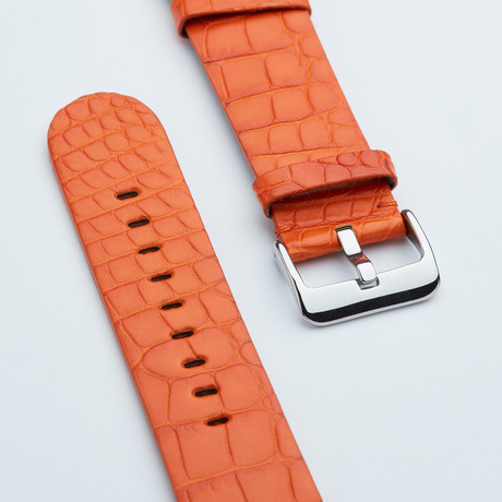 Genuine Alligator "Fits Apple" Watchstrap // Orange Matt (White Hardware // 42mm Case)