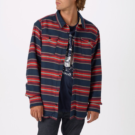 Cole Sherpa Woven Shirt // Dress Blues Kingdom Stripe (S)