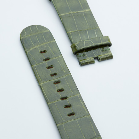 Genuine Alligator Apple Watch Strap  // Green Olive Shiny (White Hardware (Nickel) (38mm))