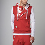 Vertical Zip Vest // Red + White (L)