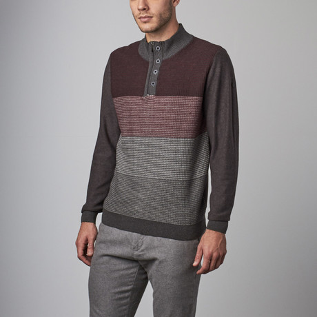 Buttoned Jacquard Front Sweater // Wine (S)