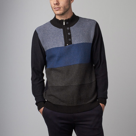 Buttoned Jacquard Front Sweater // Cadet (S)