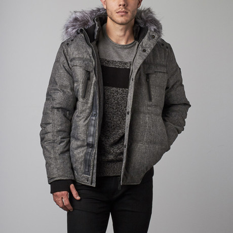 Down Hooded Textured Bomber // Black Mix (S)